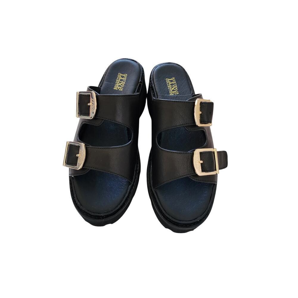 Australia Luxe Collective black two-strap platform sandals Size 9